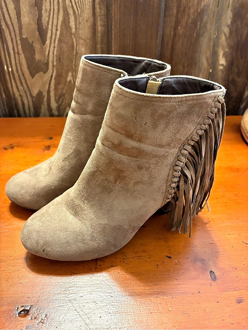Fringe Heeled Ankle Boots Brown US 10